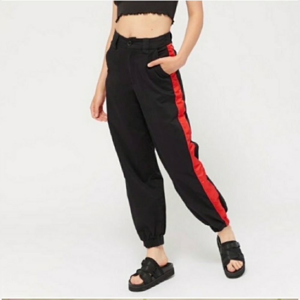 Urban Outfitters Bria Red Side Stripe High Waist Jogger Pants Small